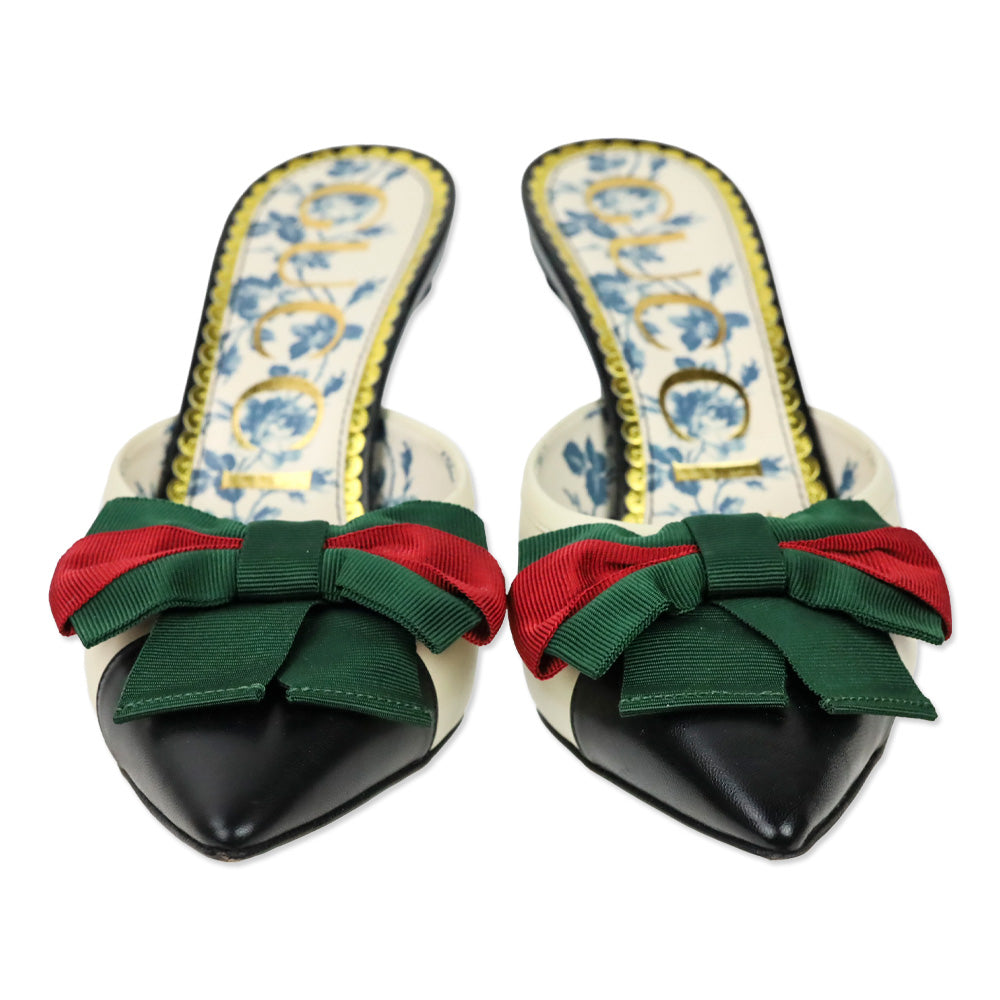 Gucci Malaga Kid Web Bow Mid-Heel Sackville Mules