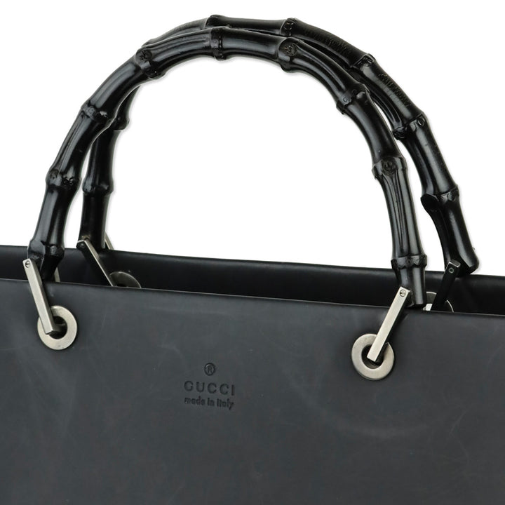 Gucci Matte Black Leather Bamboo Tote Bag