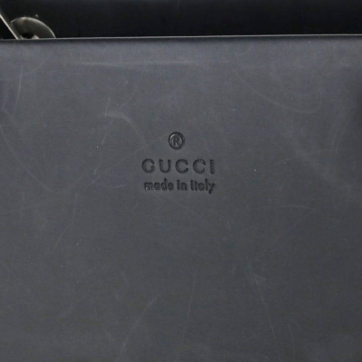 Gucci Matte Black Leather Bamboo Tote Bag