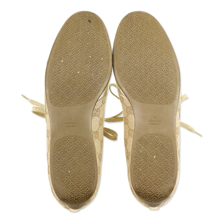 Gucci Metallic Gold Leather and GG Canvas Low Top Sneakers
