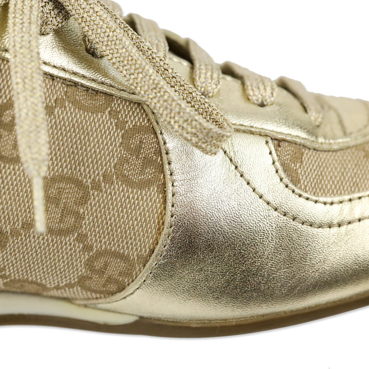 Gucci Metallic Gold Leather and GG Canvas Low Top Sneakers