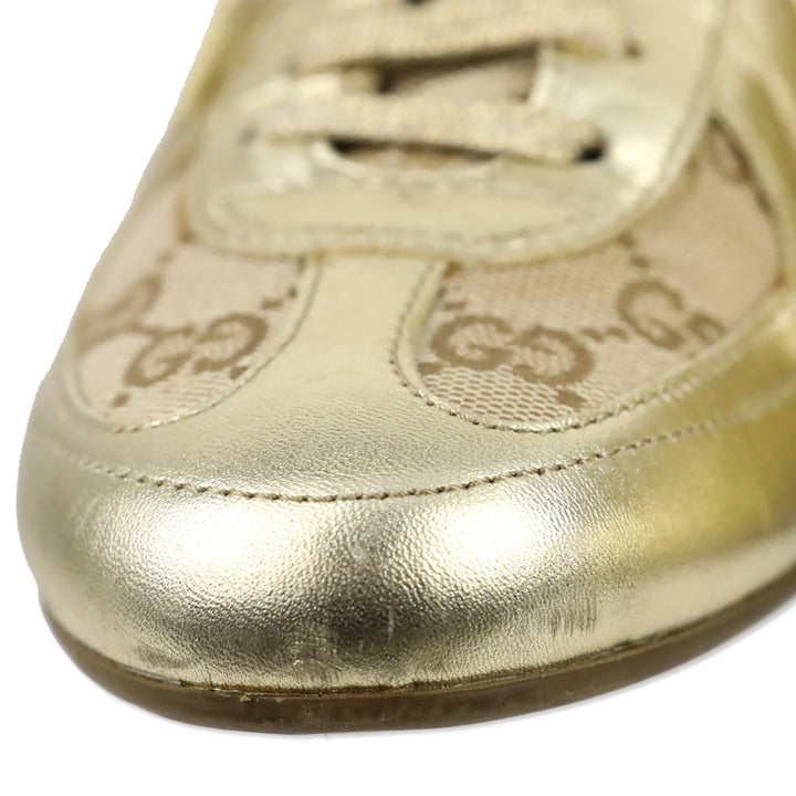 Gucci Metallic Gold Leather and GG Canvas Low Top Sneakers