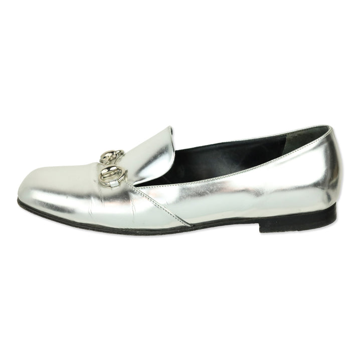 Gucci Metallic Silver Leather Horsebit Loafer