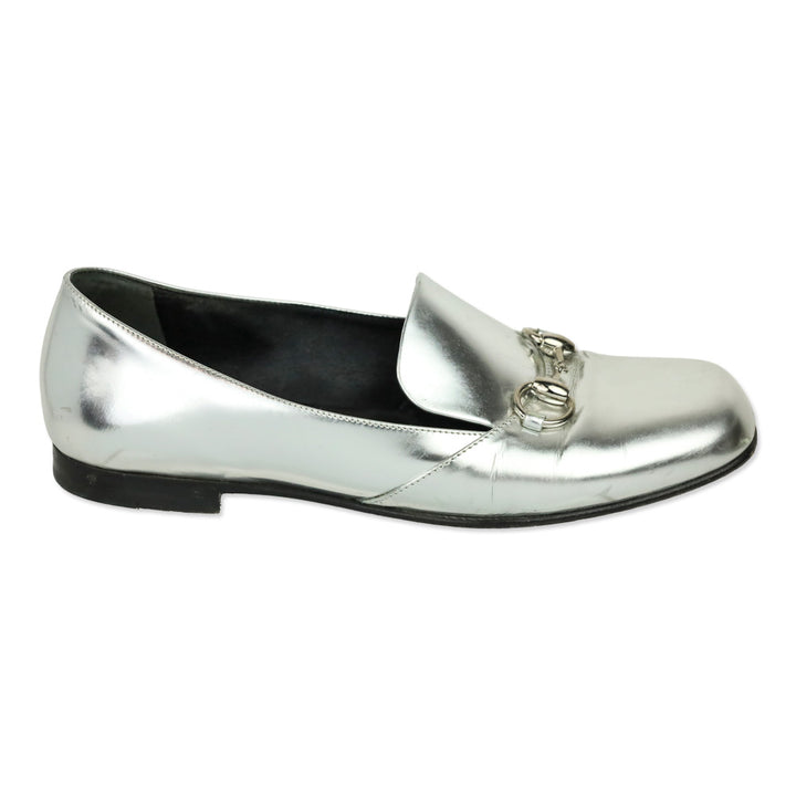 Gucci Metallic Silver Leather Horsebit Loafer