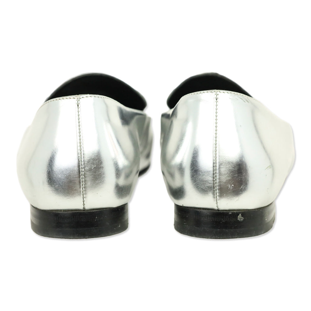 Gucci Metallic Silver Leather Horsebit Loafer