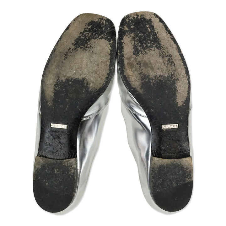 Gucci Metallic Silver Leather Horsebit Loafer