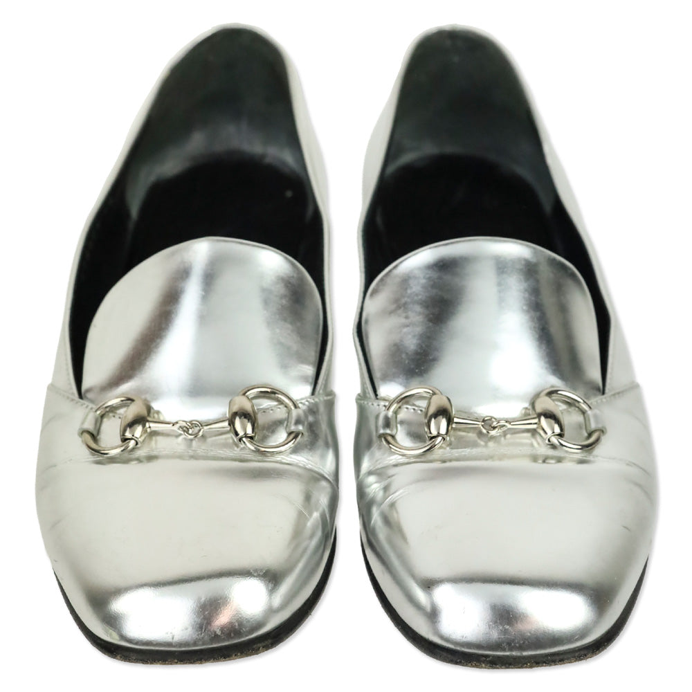 Gucci Metallic Silver Leather Horsebit Loafer