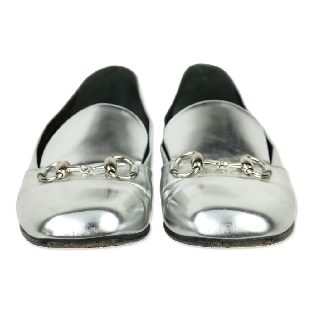 Gucci Metallic Silver Leather Horsebit Loafer