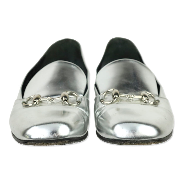 Gucci Metallic Silver Leather Horsebit Loafer
