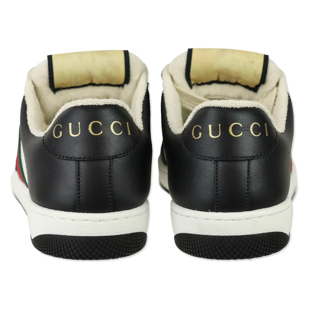 Gucci Micro Soft Black/White Leather Web Stripe Screener Sneakers