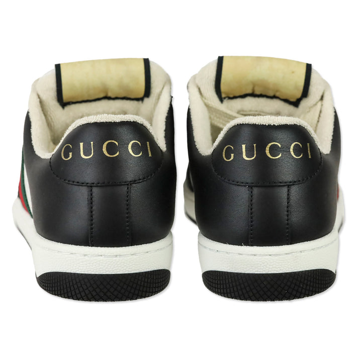 Gucci Micro Soft Black/White Leather Web Stripe Screener Sneakers