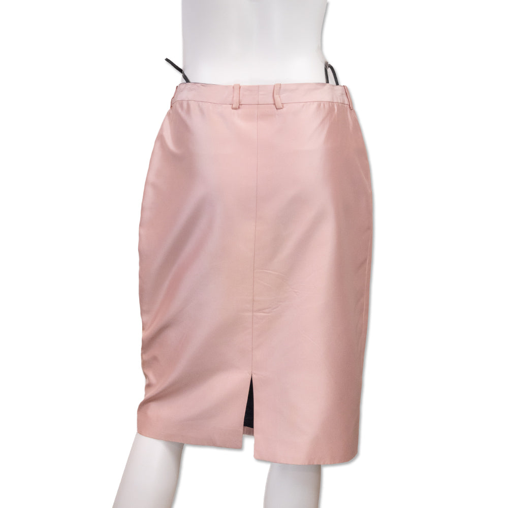 Gucci Pink Silk Leather Thong Accent Midi Skirt