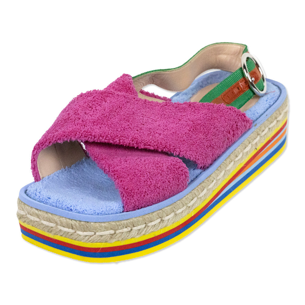 Gucci Pink/Blue Terry Cloth Web Platform Espadrille Slingback Sandals