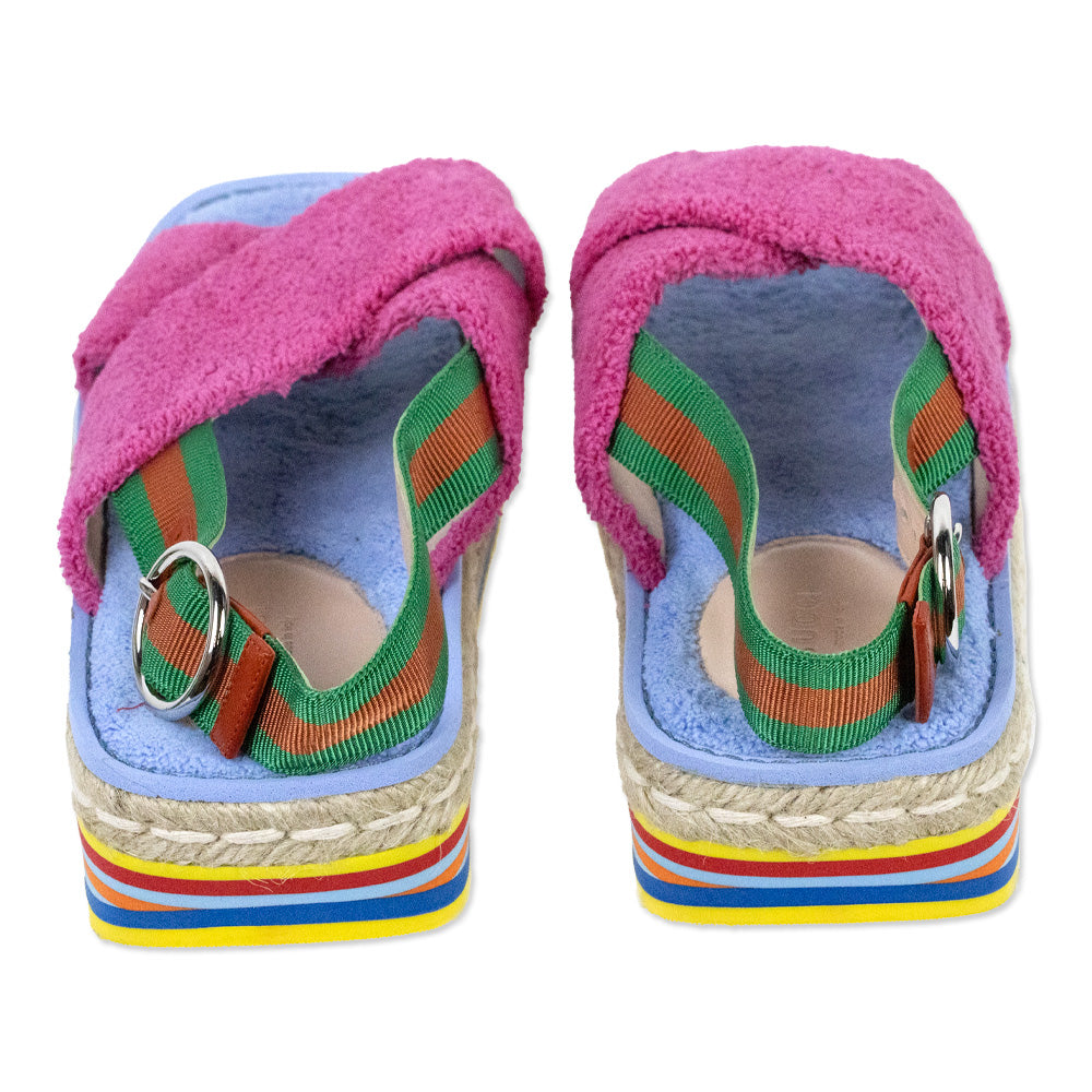 Gucci Pink/Blue Terry Cloth Web Platform Espadrille Slingback Sandals