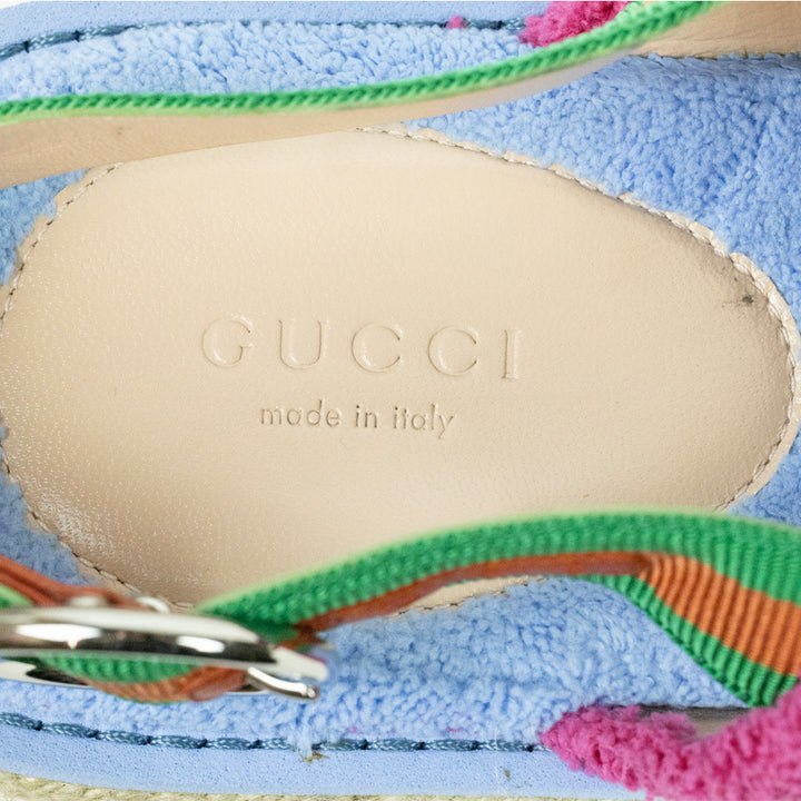 Gucci Pink/Blue Terry Cloth Web Platform Espadrille Slingback Sandals