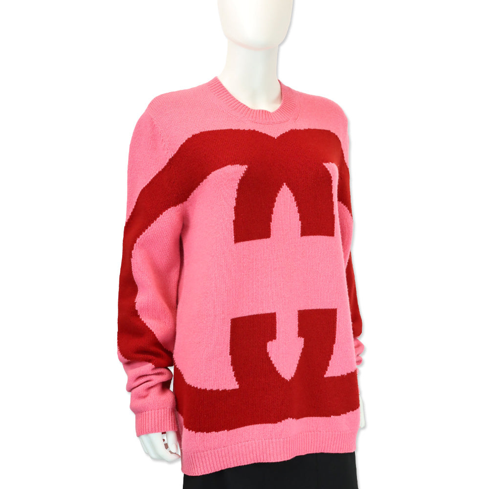 Gucci Pink/Red GG Wool Knit Crewneck Sweater