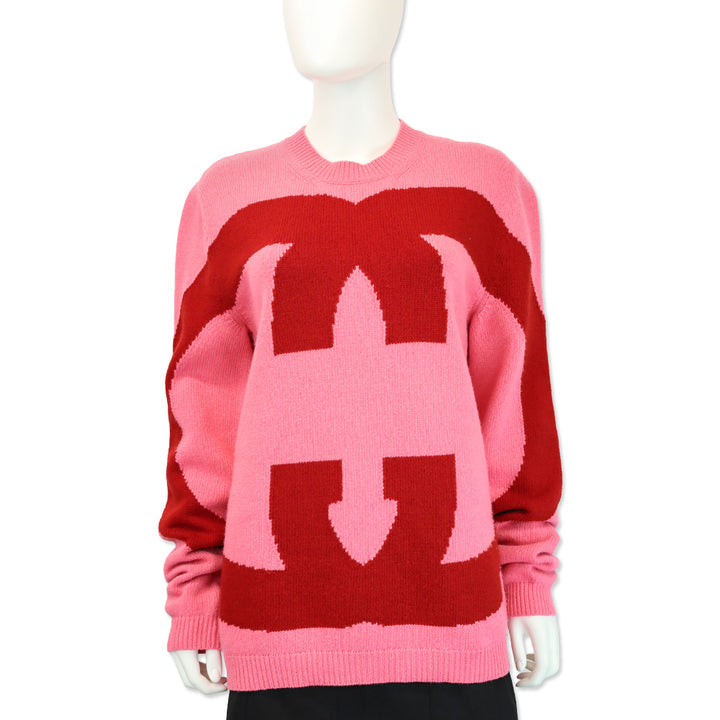 Gucci Pink/Red GG Wool Knit Crewneck Sweater