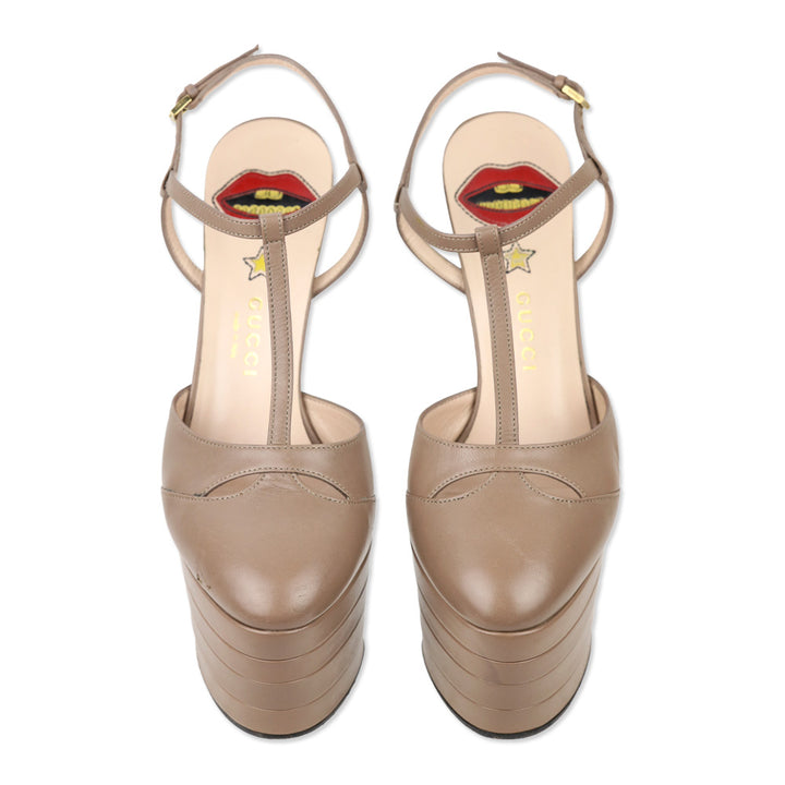 Gucci Porcelain Rose Malaga Kid Angel T-Strap Platform Pumps