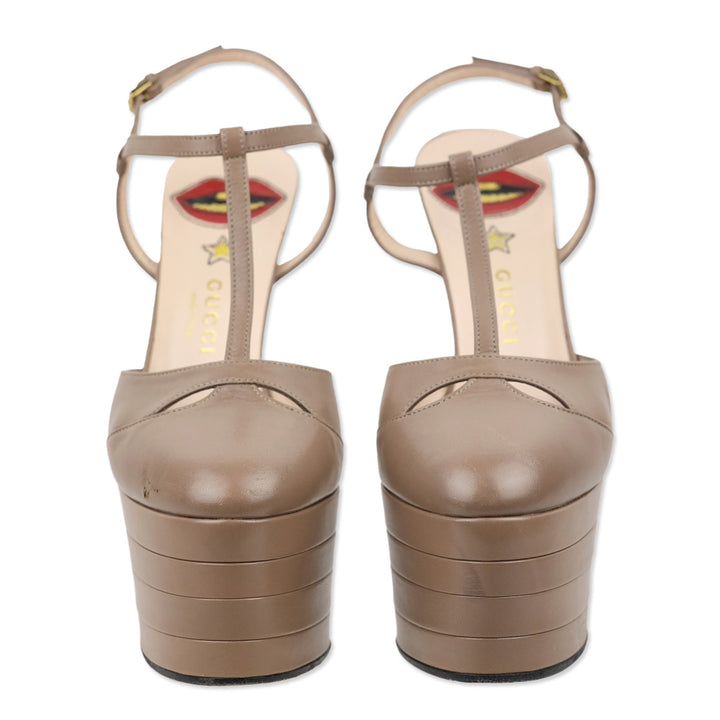 Gucci Porcelain Rose Malaga Kid Angel T-Strap Platform Pumps