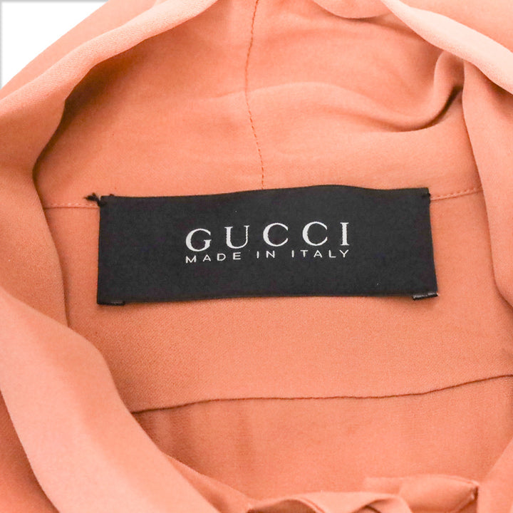 Gucci Pussy-Bow Salmon Silk-Georgette Dress