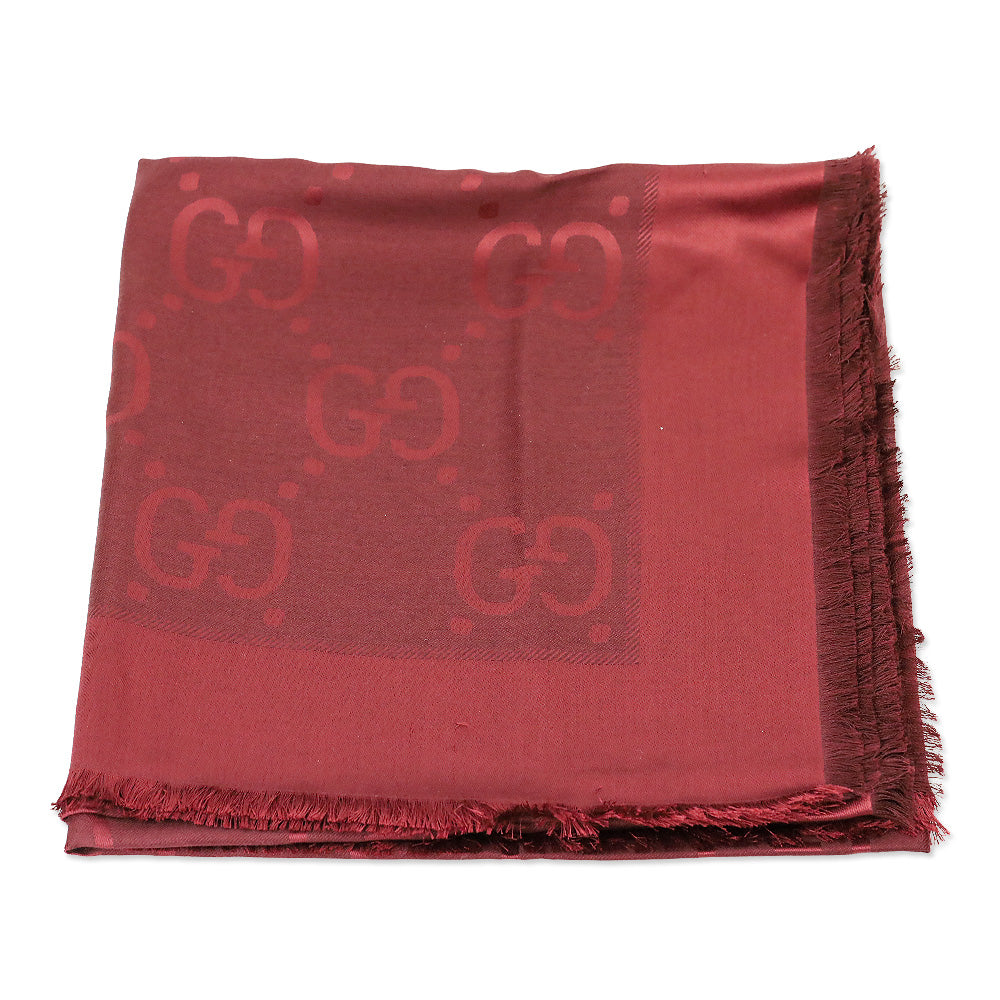 Gucci Red GG Wool Silk Jacquard Shawl