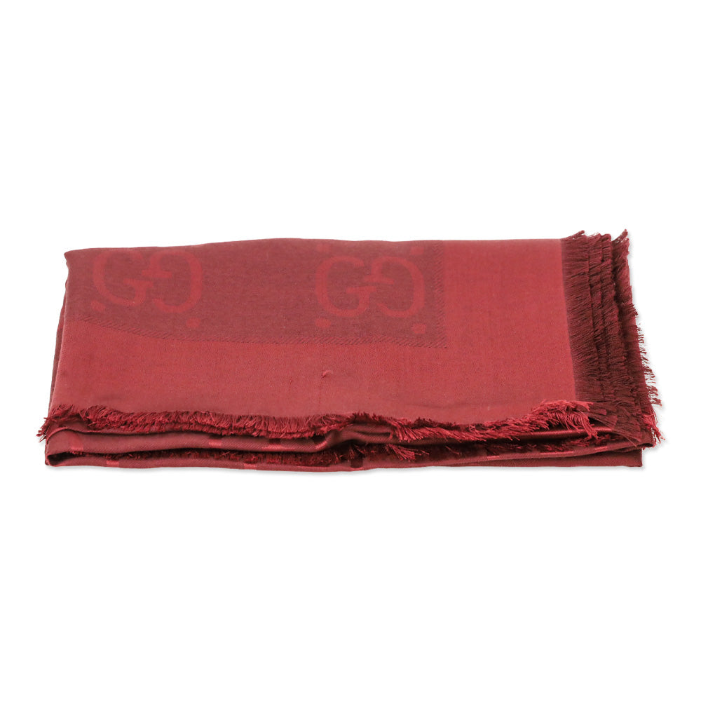 Gucci Red GG Wool Silk Jacquard Shawl