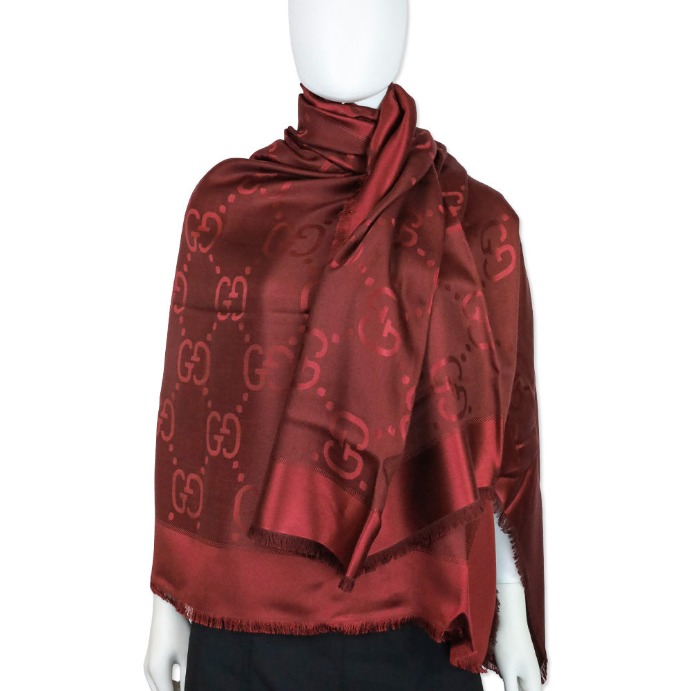 Gucci Red GG Wool Silk Jacquard Shawl