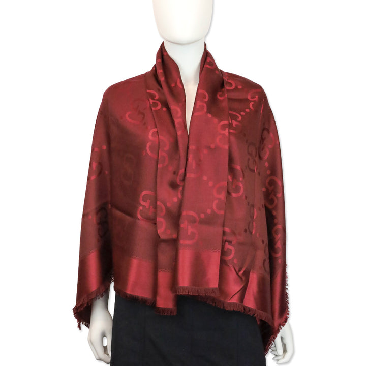Gucci Red GG Wool Silk Jacquard Shawl
