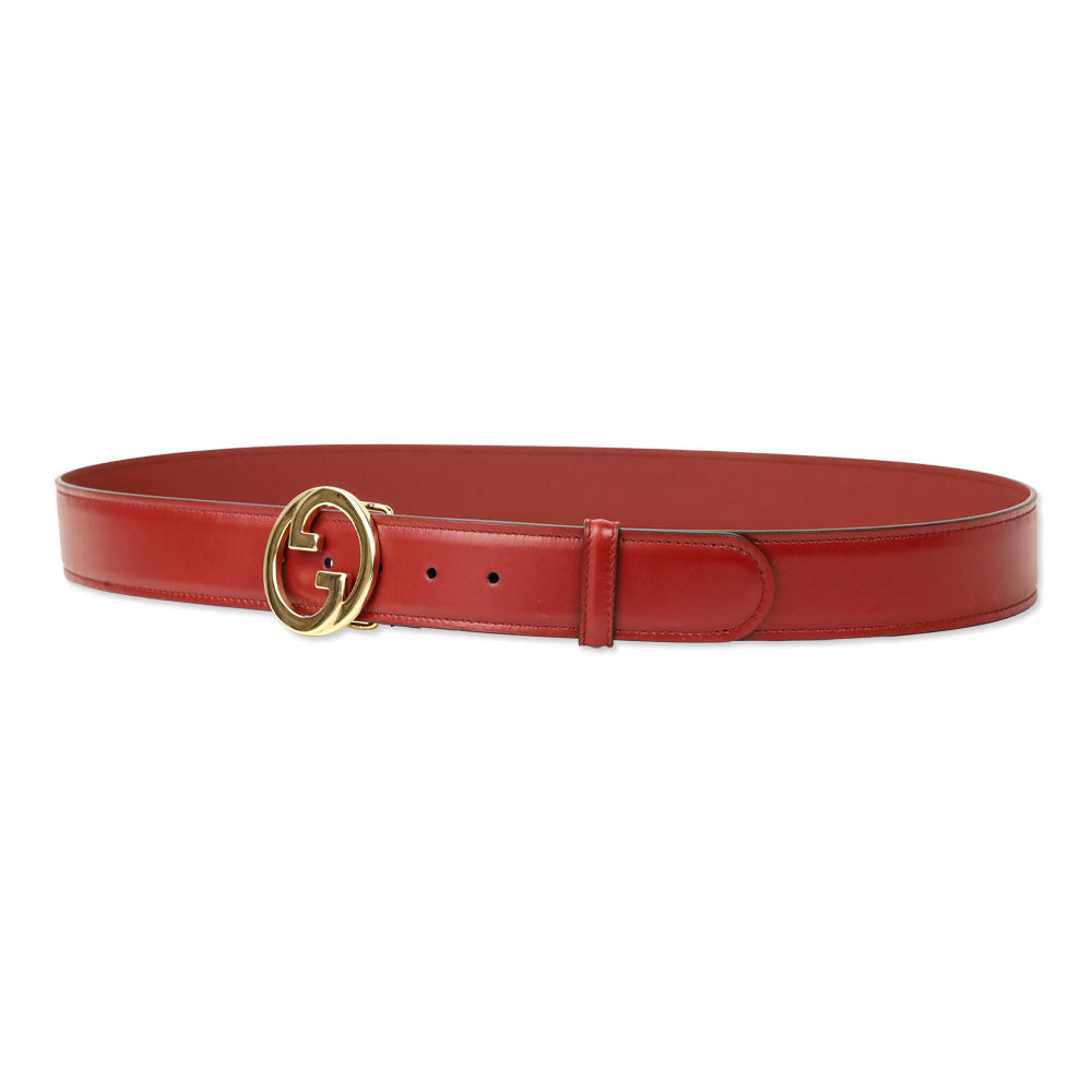 Gucci Red Leather Belt with Gold GG Buckle