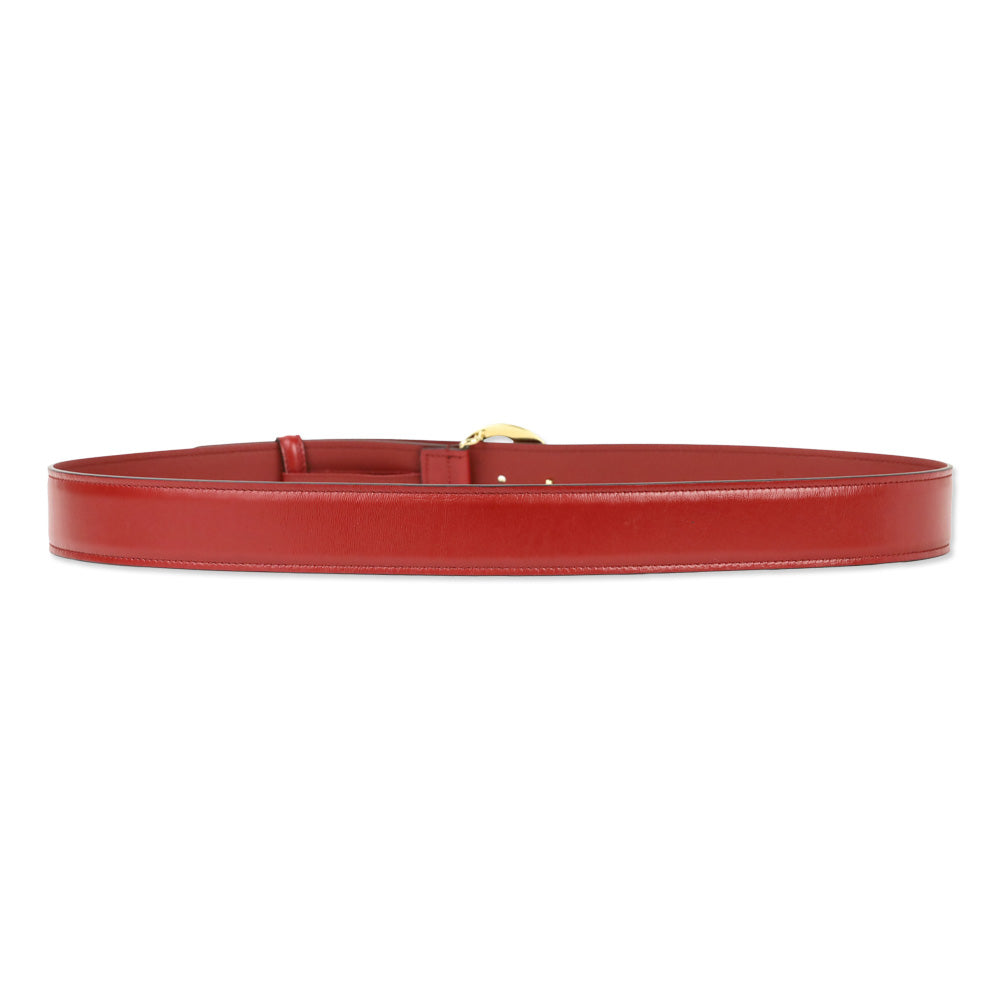 Gucci Red Leather Belt with Gold GG Buckle