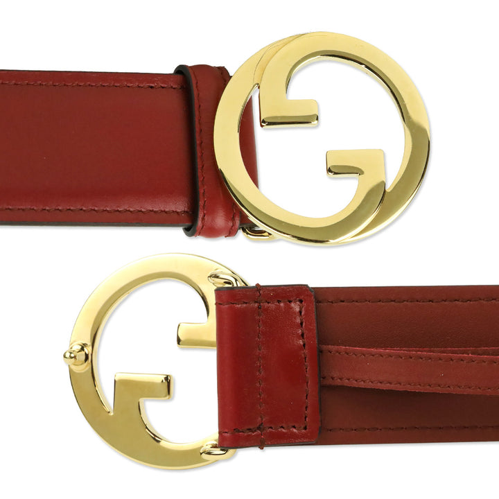Gucci Red Leather Belt with Gold GG Buckle