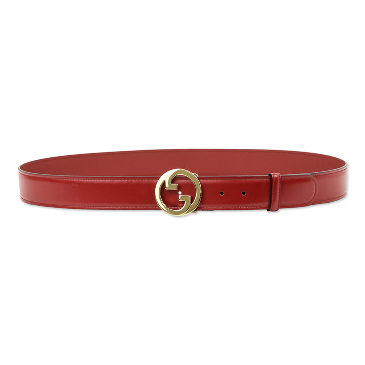 Gucci Red Leather Belt with Gold GG Buckle