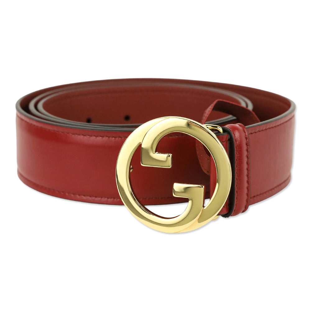 Gucci Red Leather Belt with Gold GG Buckle