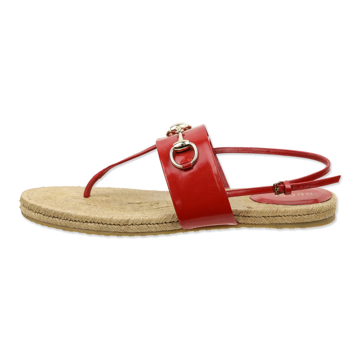 Gucci Red Leather Horsebit Espadrille Slingback Thong Sandals