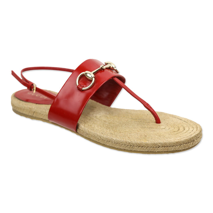 Gucci Red Leather Horsebit Espadrille Slingback Thong Sandals