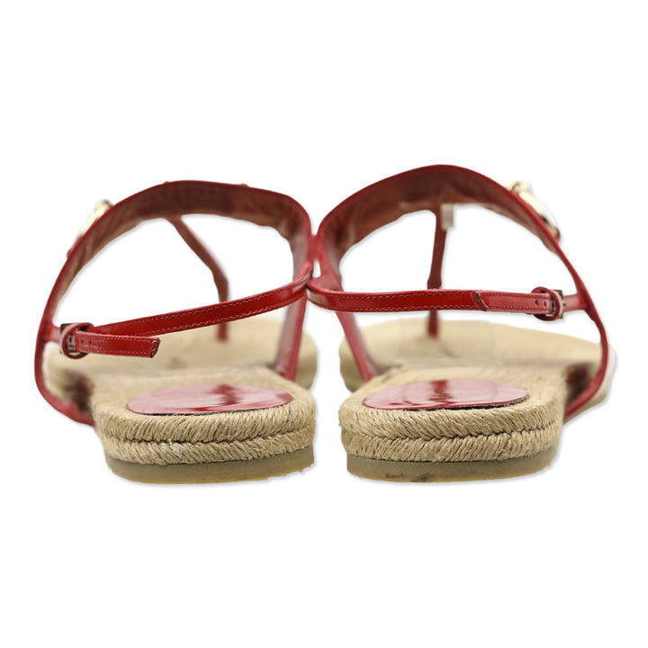 Gucci Red Leather Horsebit Espadrille Slingback Thong Sandals