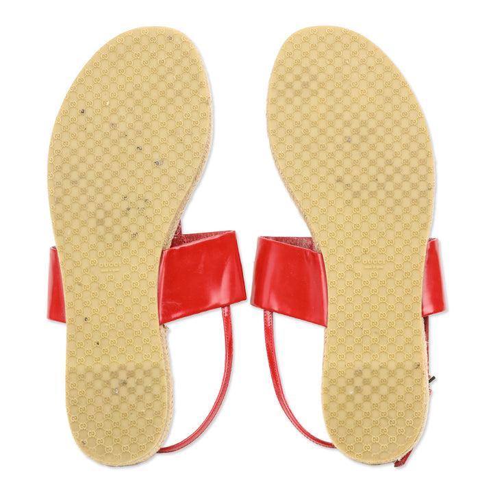 Gucci Red Leather Horsebit Espadrille Slingback Thong Sandals