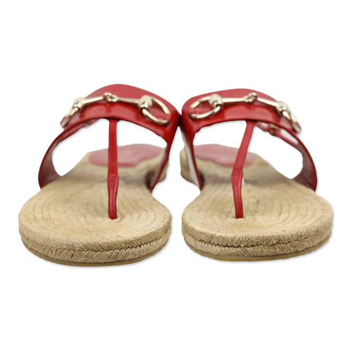 Gucci Red Leather Horsebit Espadrille Slingback Thong Sandals