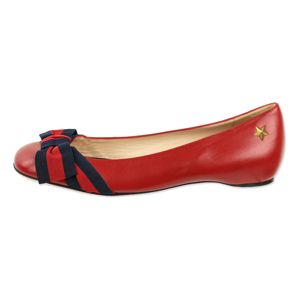 Gucci Red Leather Sylvie Web Bow Ballet Flats