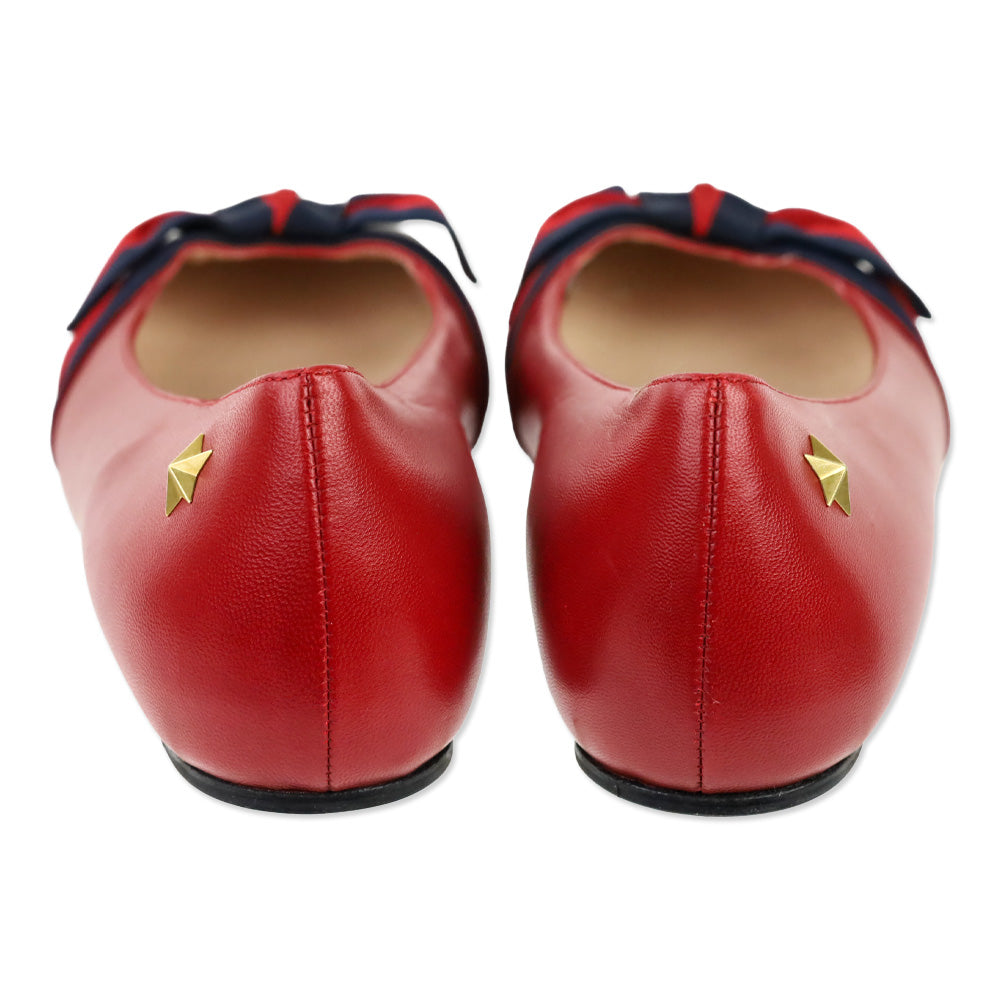 Gucci Red Leather Sylvie Web Bow Ballet Flats