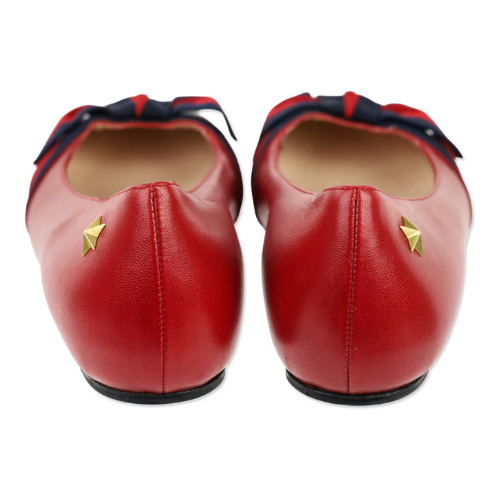 Gucci Red Leather Sylvie Web Bow Ballet Flats