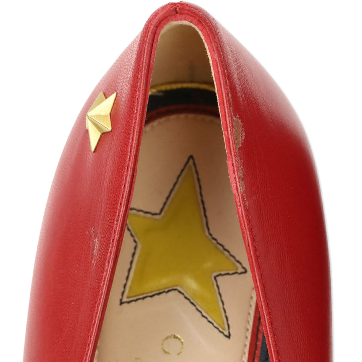 Gucci Red Leather Sylvie Web Bow Ballet Flats