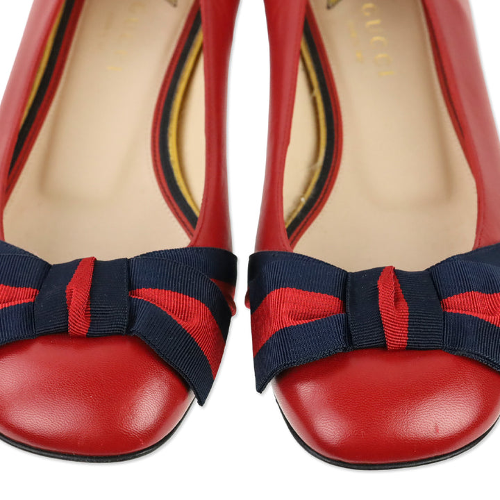 Gucci Red Leather Sylvie Web Bow Ballet Flats