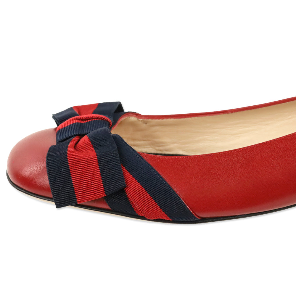 Gucci Red Leather Sylvie Web Bow Ballet Flats