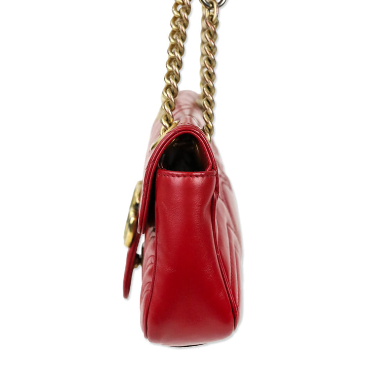 Gucci Red Matelassé Chevron Leather GG Marmont Small Shoulder Bag