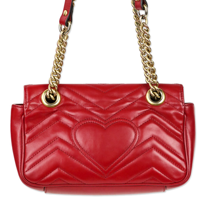 Gucci Red Matelassé Chevron Leather GG Marmont Small Shoulder Bag