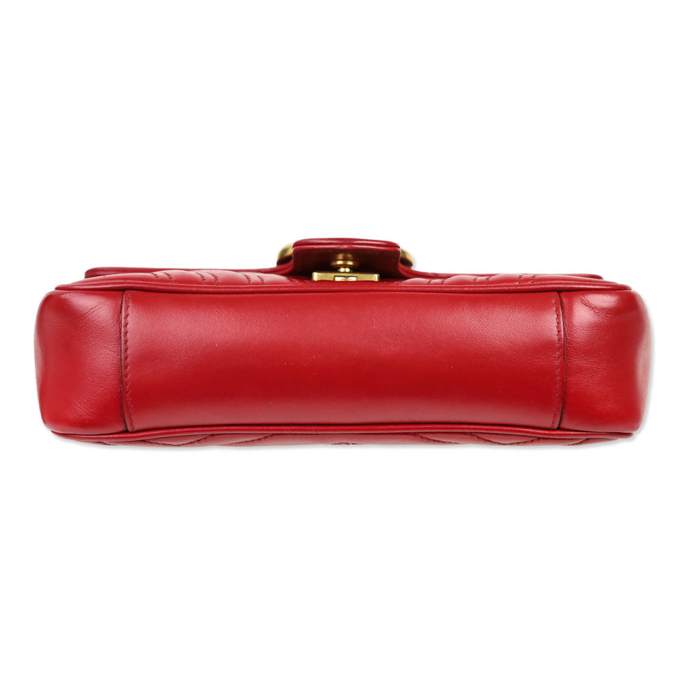 Gucci Red Matelassé Chevron Leather GG Marmont Small Shoulder Bag