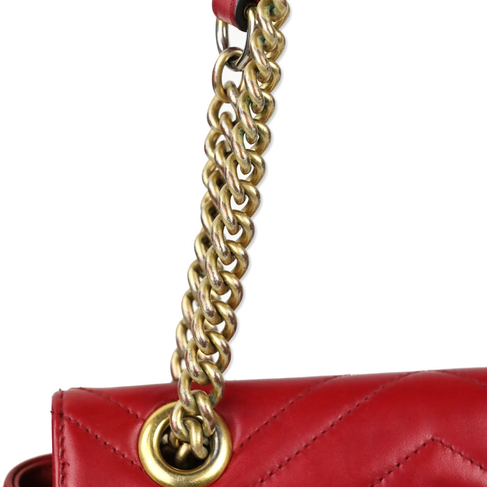 Gucci Red Matelassé Chevron Leather GG Marmont Small Shoulder Bag