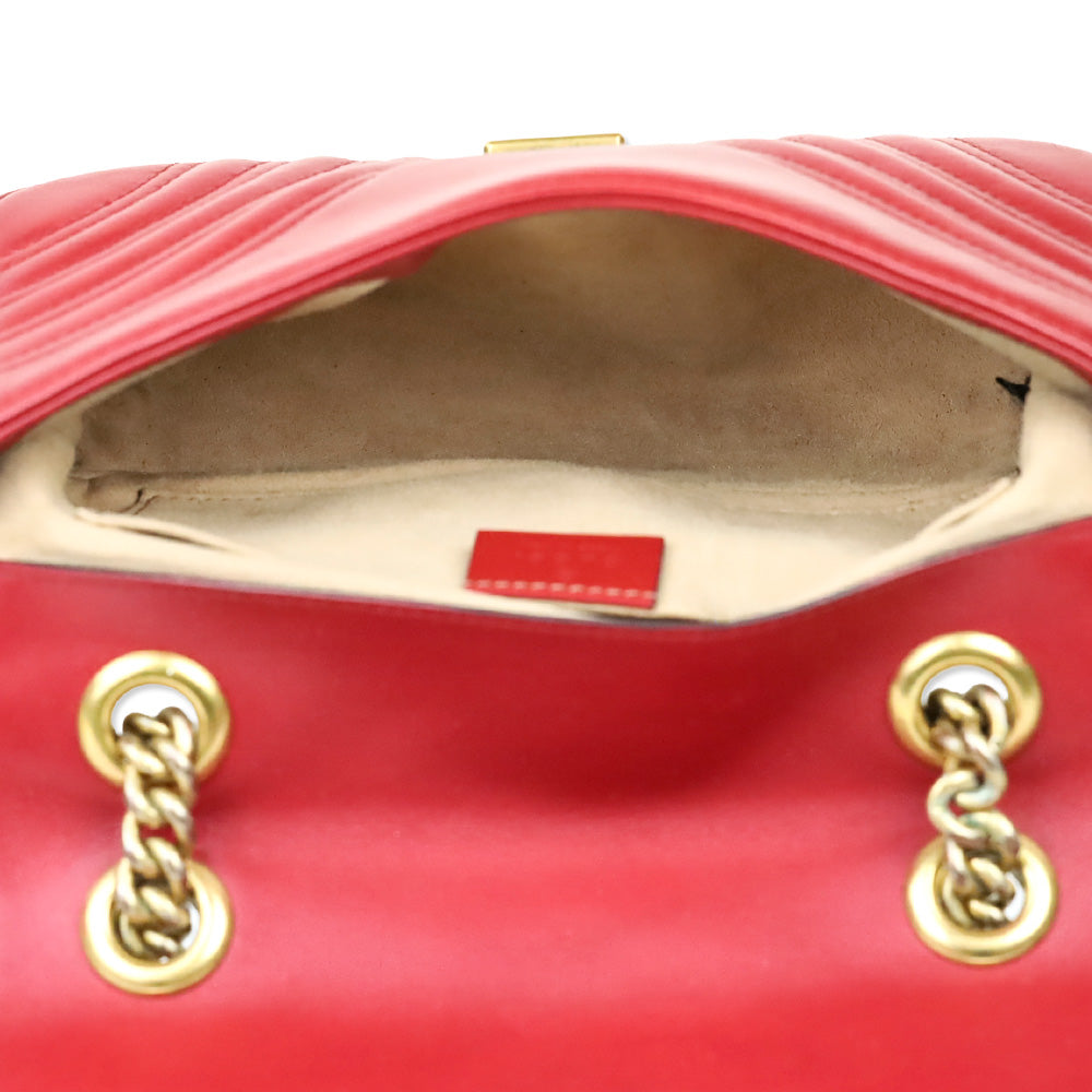 Gucci Red Matelassé Chevron Leather GG Marmont Small Shoulder Bag