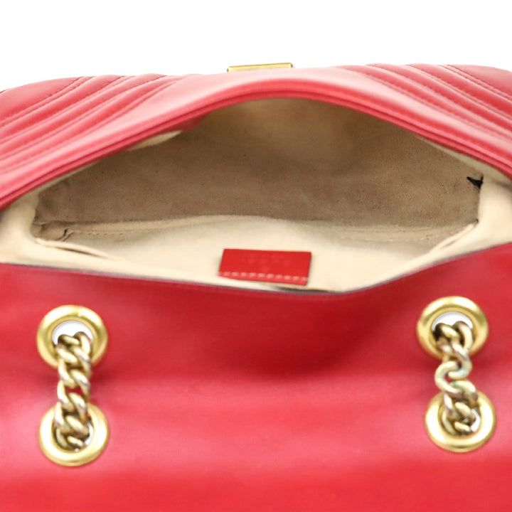 Gucci Red Matelassé Chevron Leather GG Marmont Small Shoulder Bag